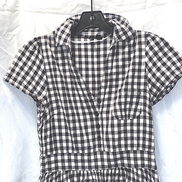 H&M BLK/WHITE CHECKERED SH SLV DRESS SZ 38 - Picture 2 of 14